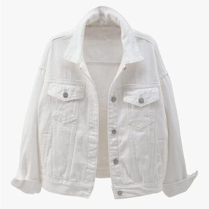 White Women's Denim Jacket - Classic Button-Up Coat